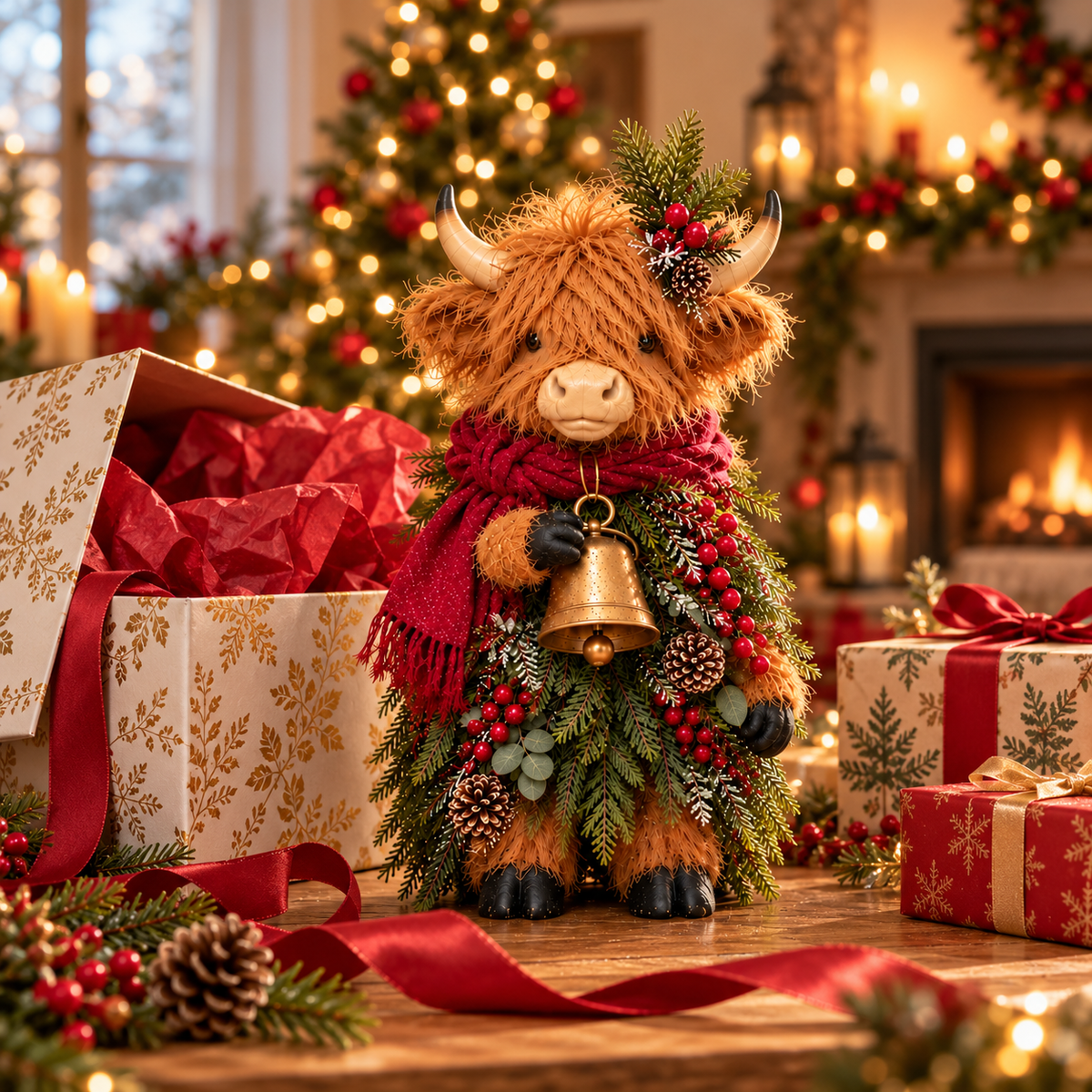 🔥LAST DAY 49% OFF🐮  Christmas Highland Cow with Bell 🎄