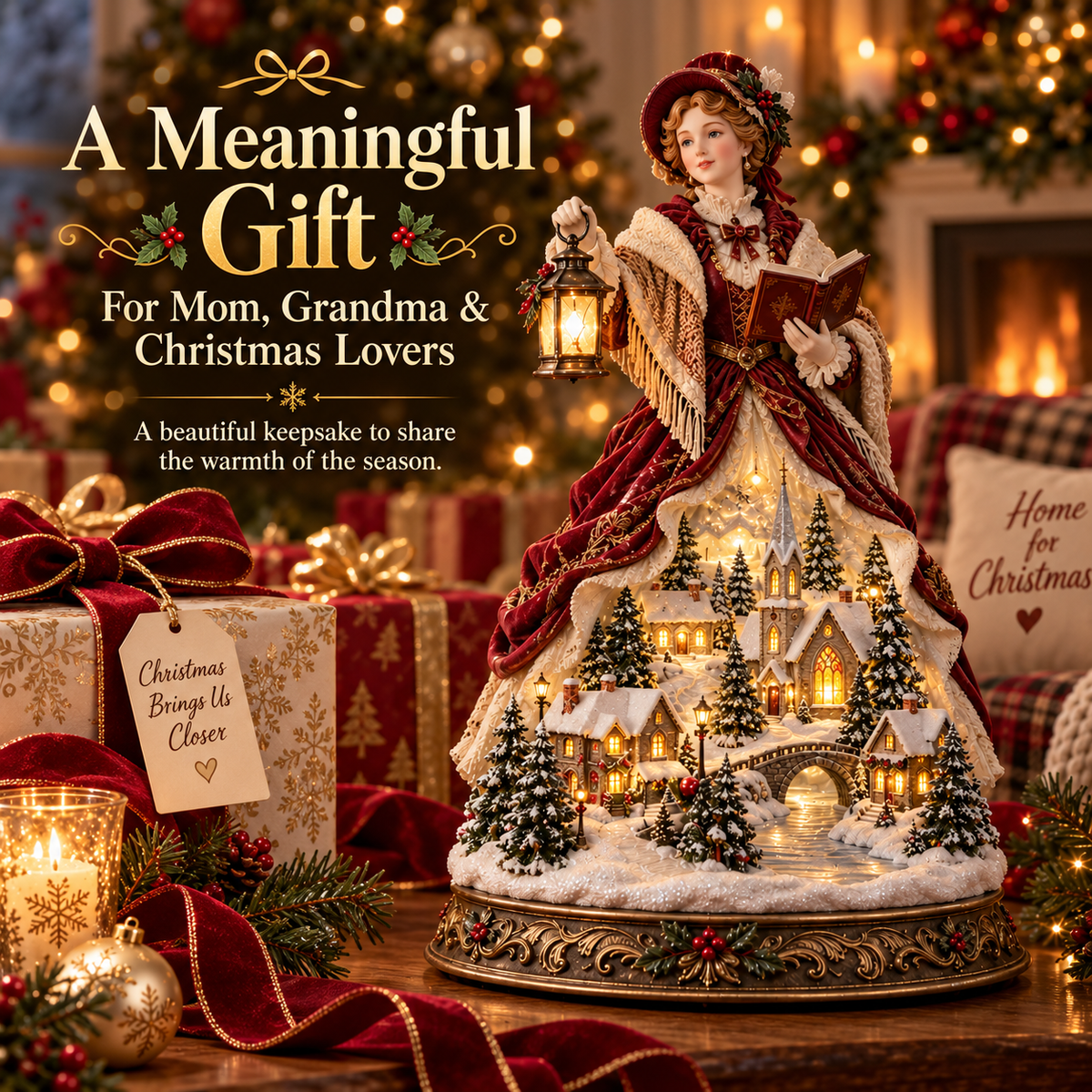 Last Day 49% OFF 🎄 Victorian Caroler Christmas Glow™ – Lighted Village Lady Tabletop Decor⏳