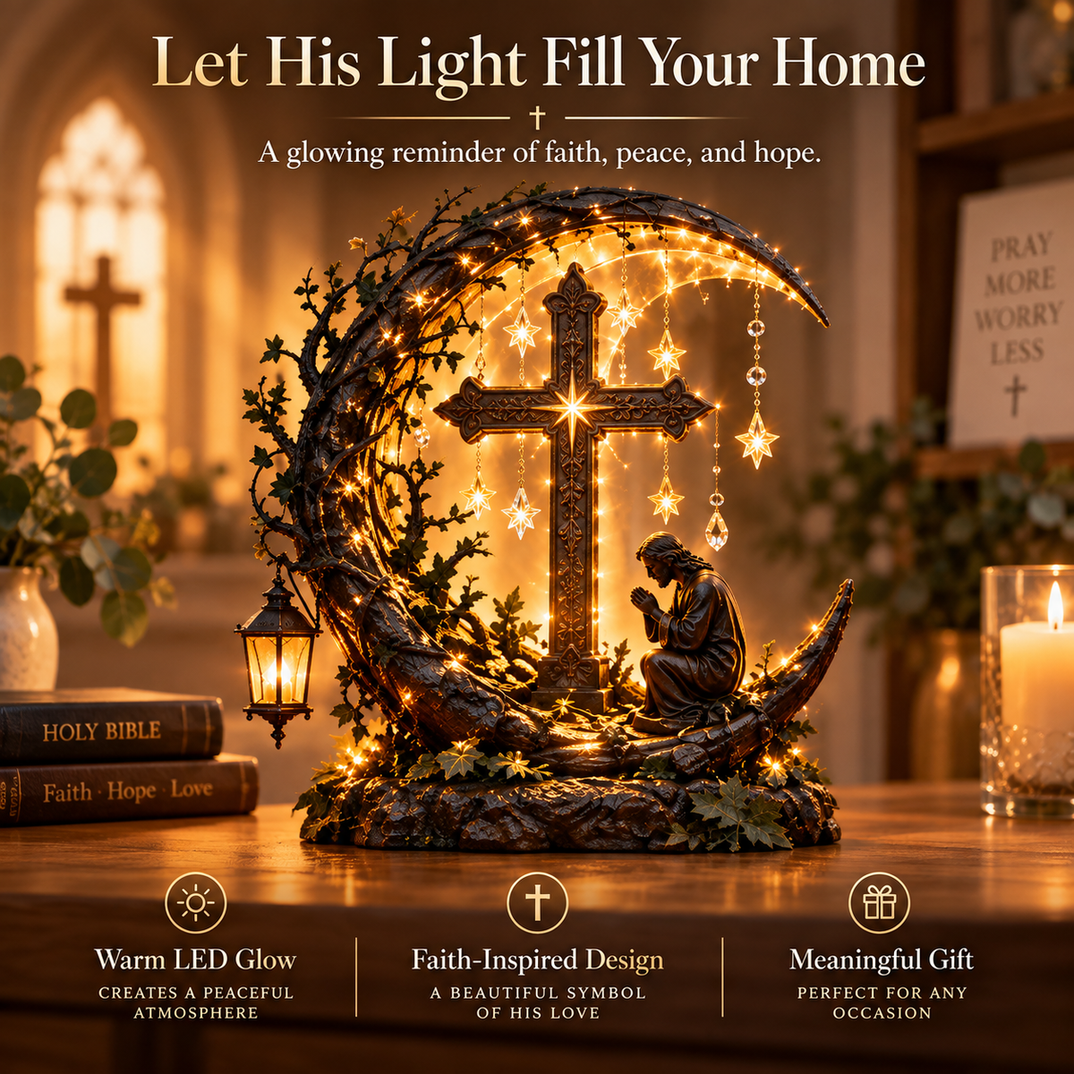 ✝️ Light of Faith™ Illuminated Cross Prayer Tabletop Decor❄️