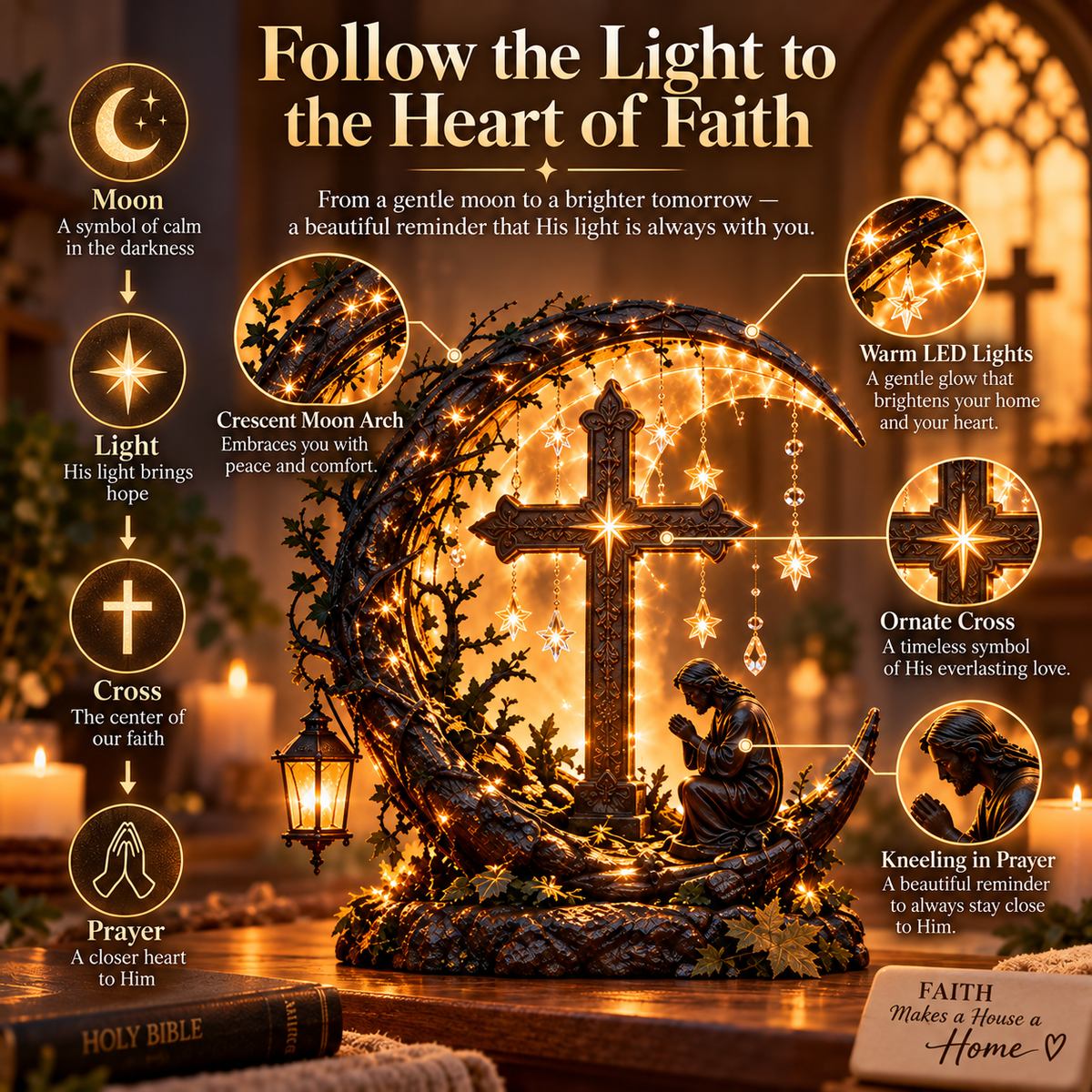 ✝️ Light of Faith™ Illuminated Cross Prayer Tabletop Decor❄️