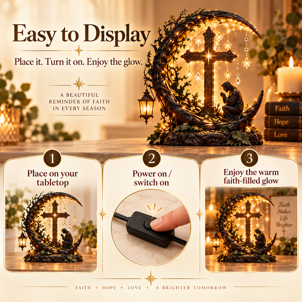 📢📢50% OFF !! ⏰✝️ Light of Faith™ Illuminated Cross Prayer Tabletop Decor🍀