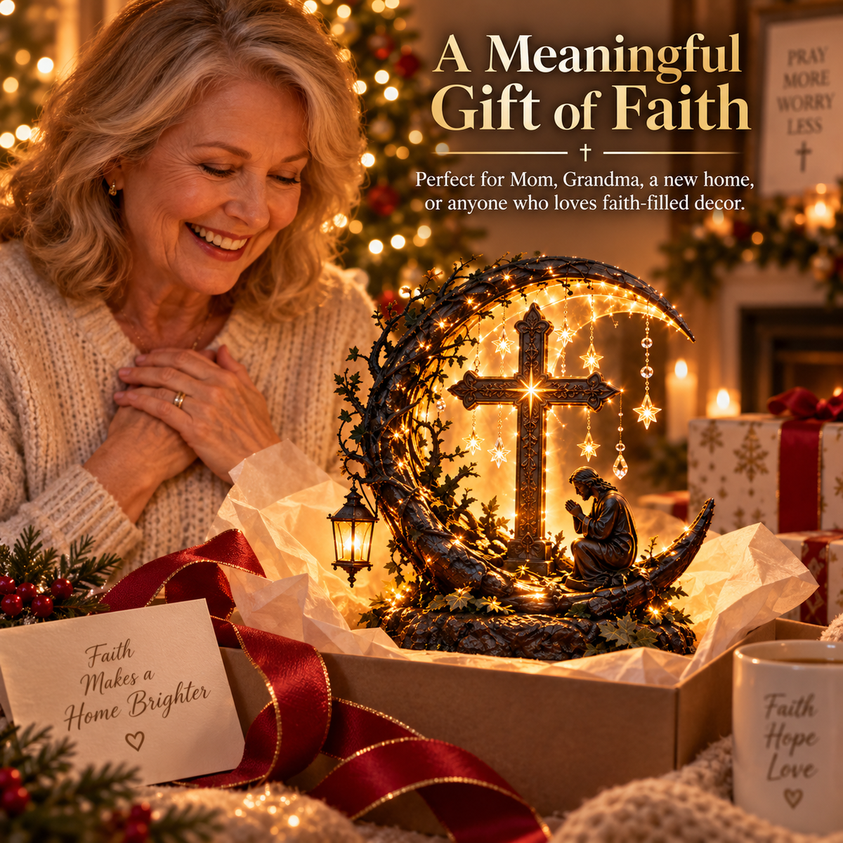 📢📢50% OFF !! ⏰✝️ Light of Faith™ Illuminated Cross Prayer Tabletop Decor🍀
