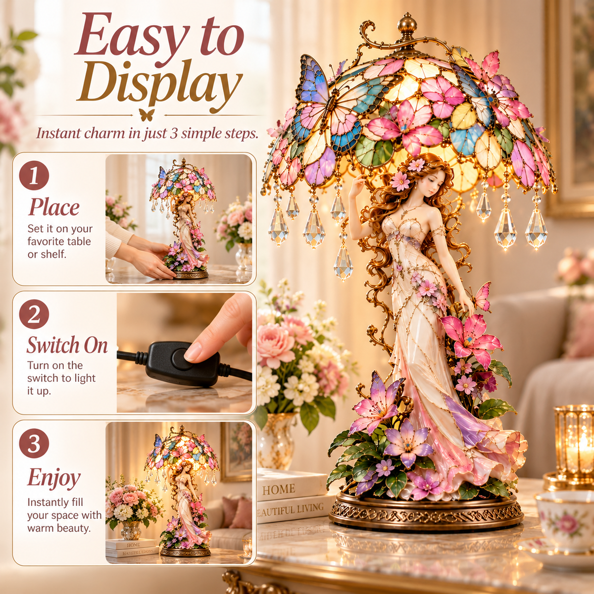 🔥 Last Day 49% OFF🦋 Butterfly Blossom Glow™ – Illuminated Floral Fairy Table Lamp🍀