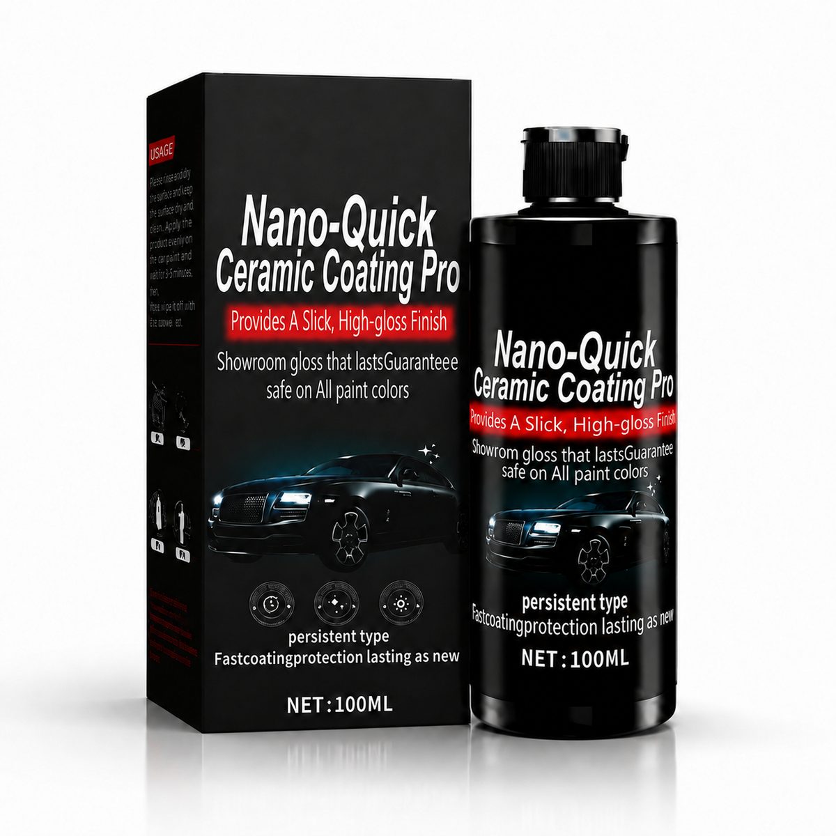 Nano-Quick Ceramic Coating Pro 100ml bottle and retail package