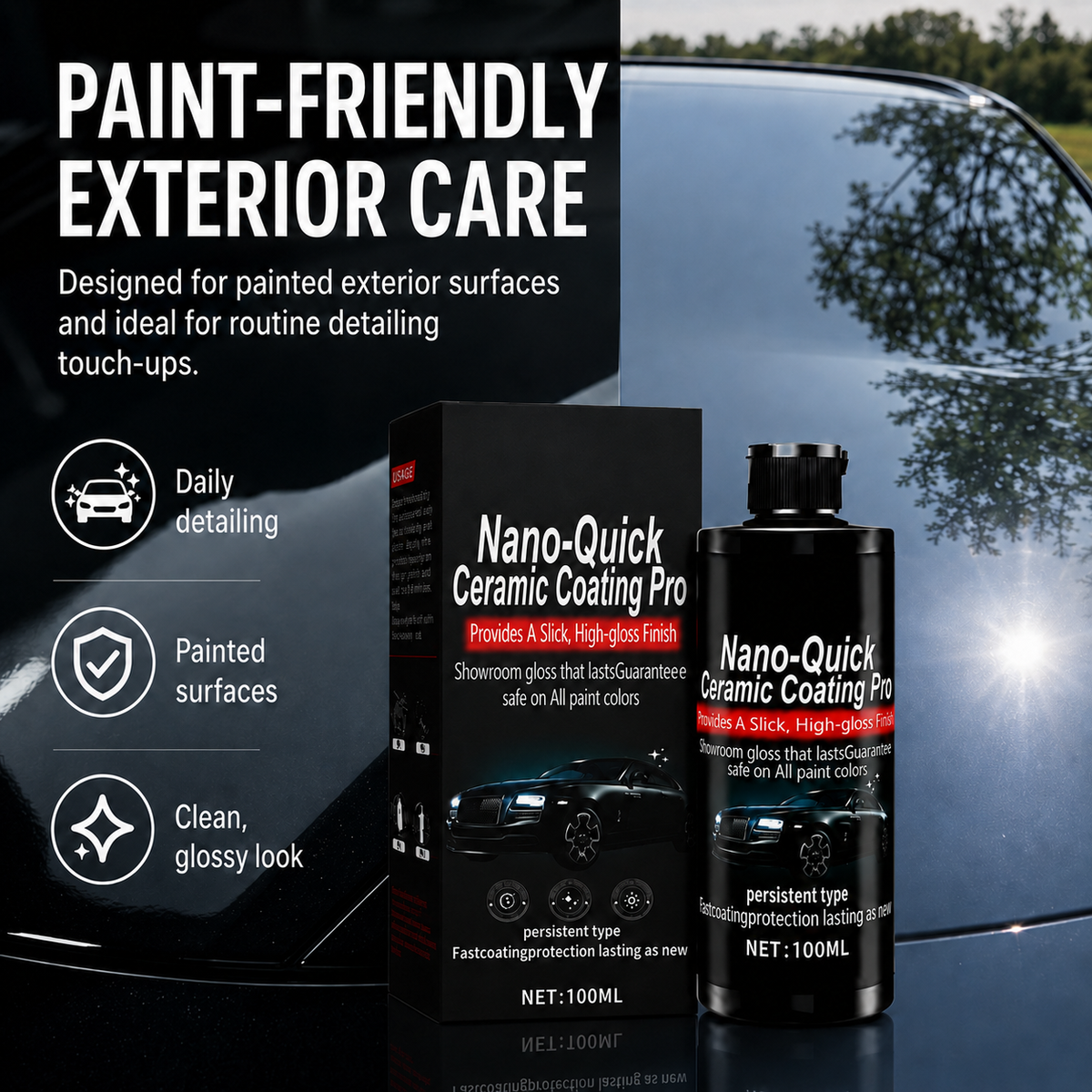 Paint-friendly exterior car care with Nano-Quick ceramic coating