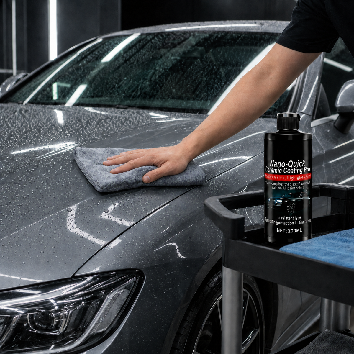 Hand buffing car paint with a microfiber cloth