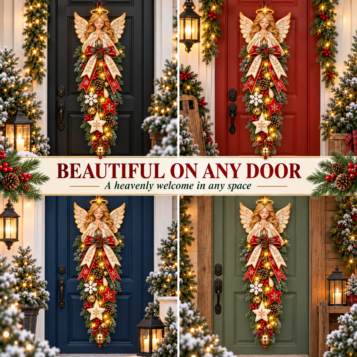 🔥Hot Sale 40% OFF -✨👼 Lighted Angel Christmas Door Swag – A Heavenly Holiday Welcome