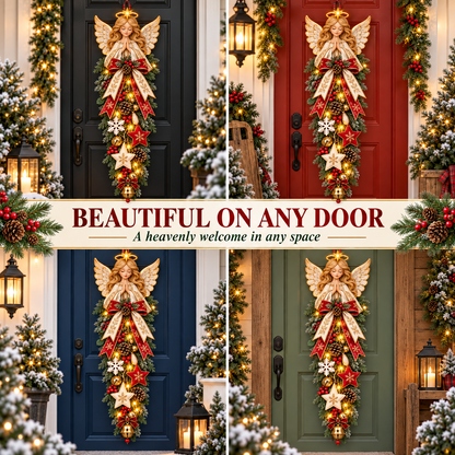 🔥Hot Sale 40% OFF -✨👼 Lighted Angel Christmas Door Swag – A Heavenly Holiday Welcome