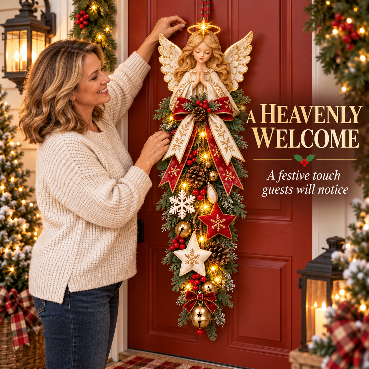 🔥Hot Sale 40% OFF -✨👼 Lighted Angel Christmas Door Swag – A Heavenly Holiday Welcome