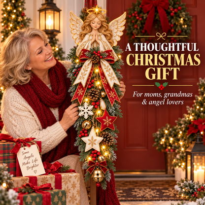 🔥Hot Sale 40% OFF -✨👼 Lighted Angel Christmas Door Swag – A Heavenly Holiday Welcome