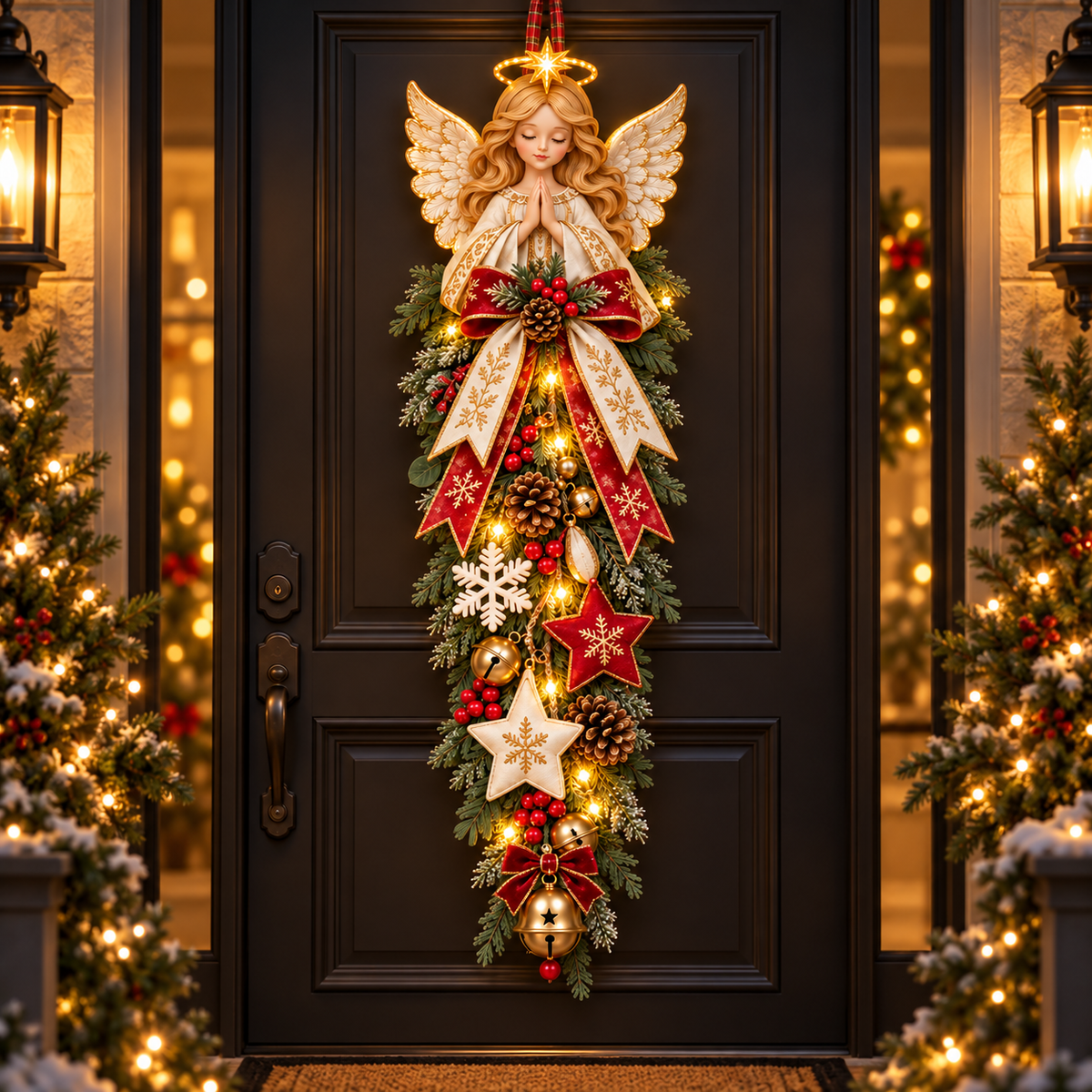 🔥Hot Sale 40% OFF -✨👼 Lighted Angel Christmas Door Swag – A Heavenly Holiday Welcome