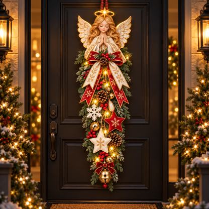🔥Hot Sale 40% OFF -✨👼 Lighted Angel Christmas Door Swag – A Heavenly Holiday Welcome