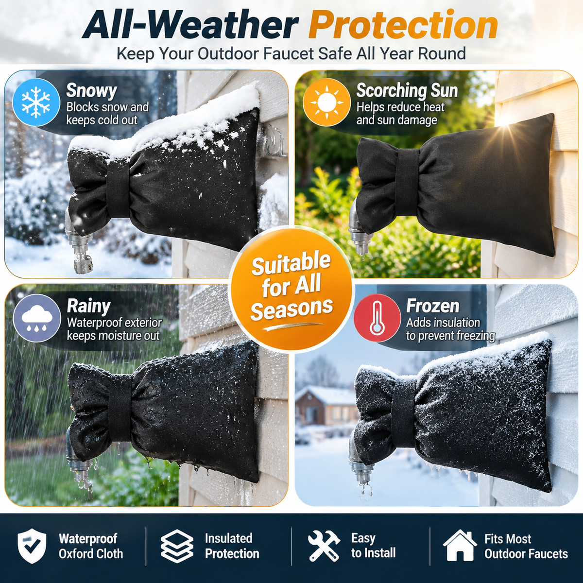 ❄️ Outdoor Faucet Cover | Winter Freeze Protection Insulated Spigot Protector🍀