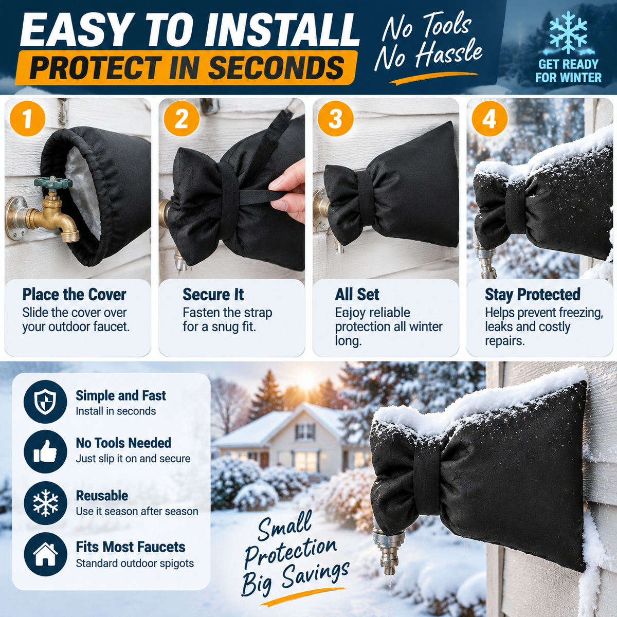 ❄️ Outdoor Faucet Cover | Winter Freeze Protection Insulated Spigot Protector🍀