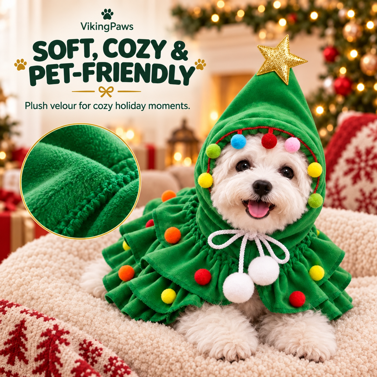 Soft Christmas Tree Pet Costume fabric