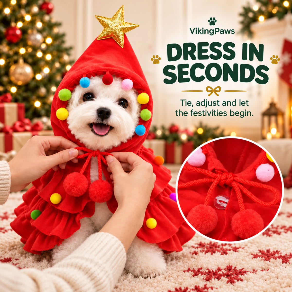 Easy tie closure Christmas pet costume