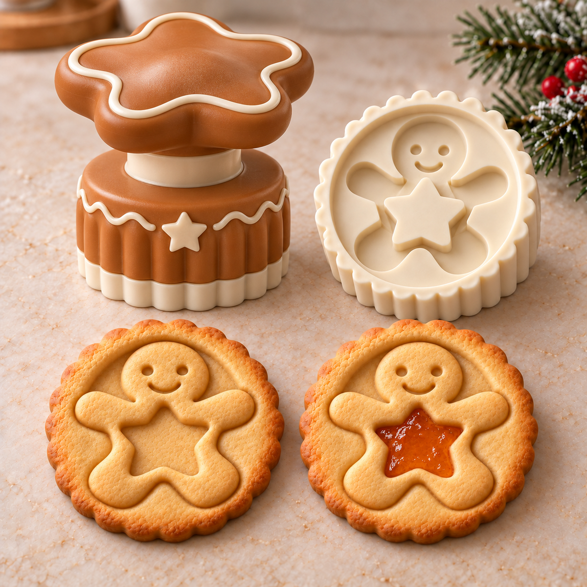 Christmas Jam Cookie Press – Festive Character Handles & Embossed Designs