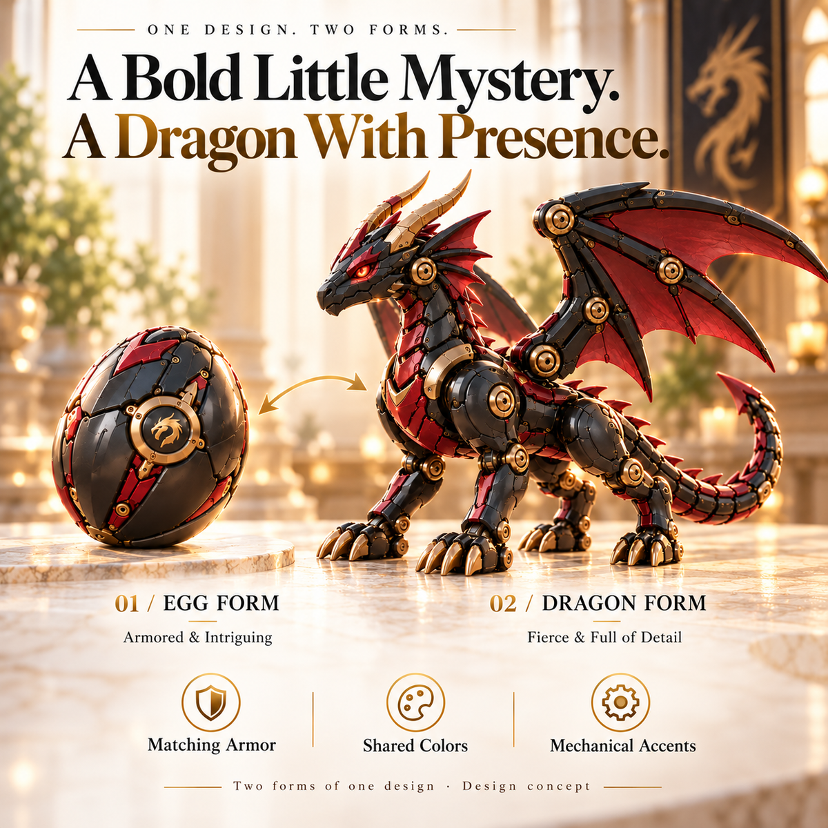 🔥LAST DAY 49% OFF -🐉 Mechanical Dragon Egg – Black & Crimson Dragon with Folding Wings & Armored Details⏳