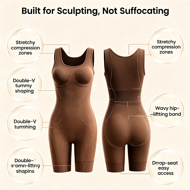 🧘Tummy Control Butt Lifter Faja Bodysuit, Back Support Scrunch Back Open Design❄️