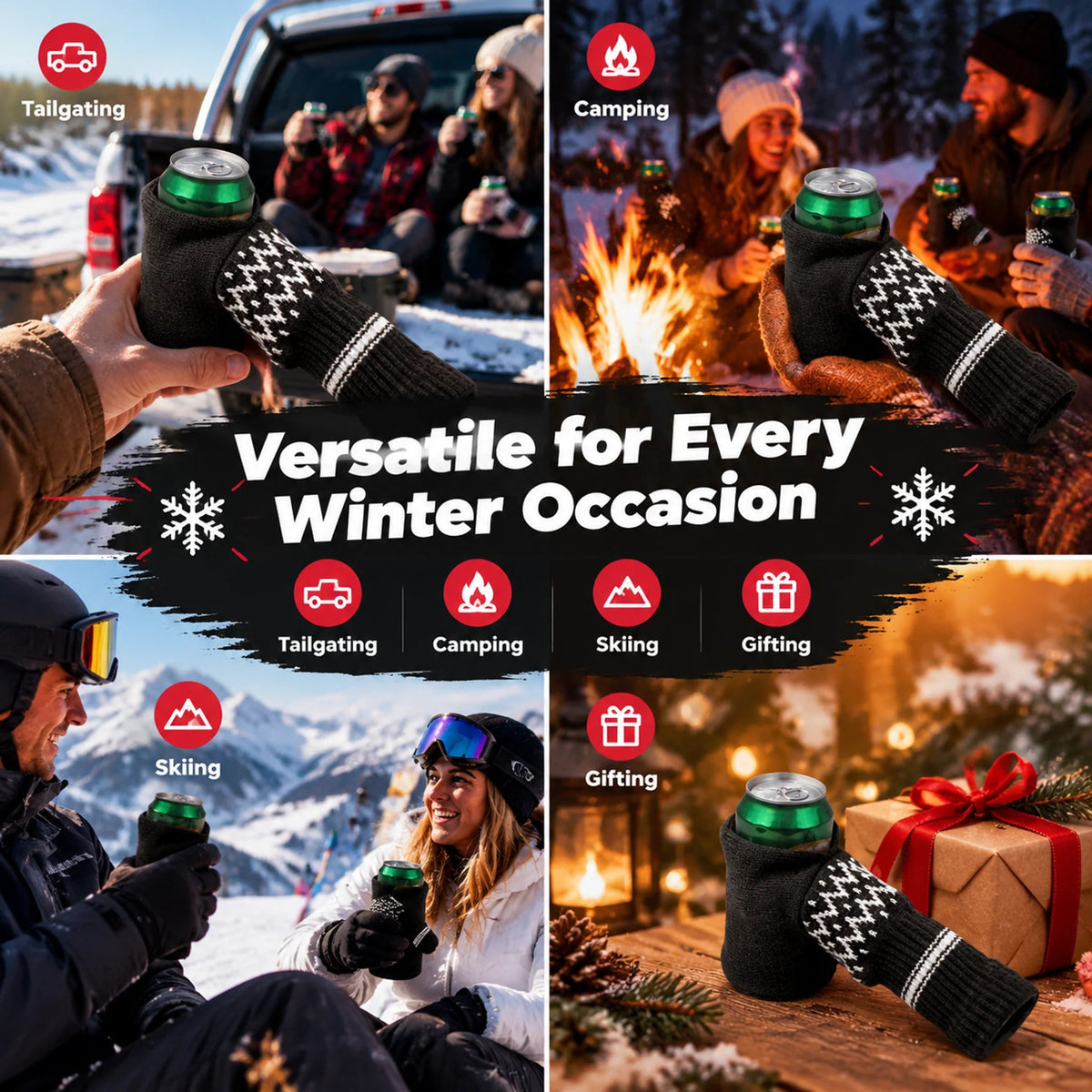 50% OFF 💥Beer Mitten Gloves, Knit Stitched Drink Mitt Holder for White Elephant Gag Gift Tailgating Idea