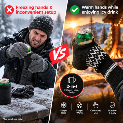 50% OFF 💥Beer Mitten Gloves, Knit Stitched Drink Mitt Holder for White Elephant Gag Gift Tailgating Idea