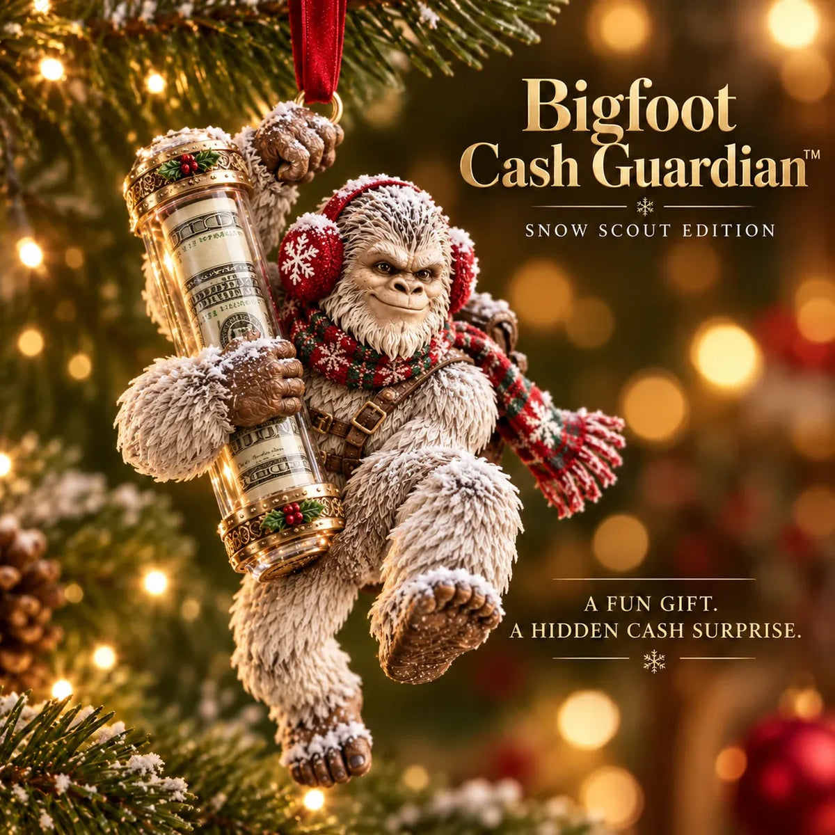🎄👣 Bigfoot Cash Gift Ornament – 15 Holiday Styles