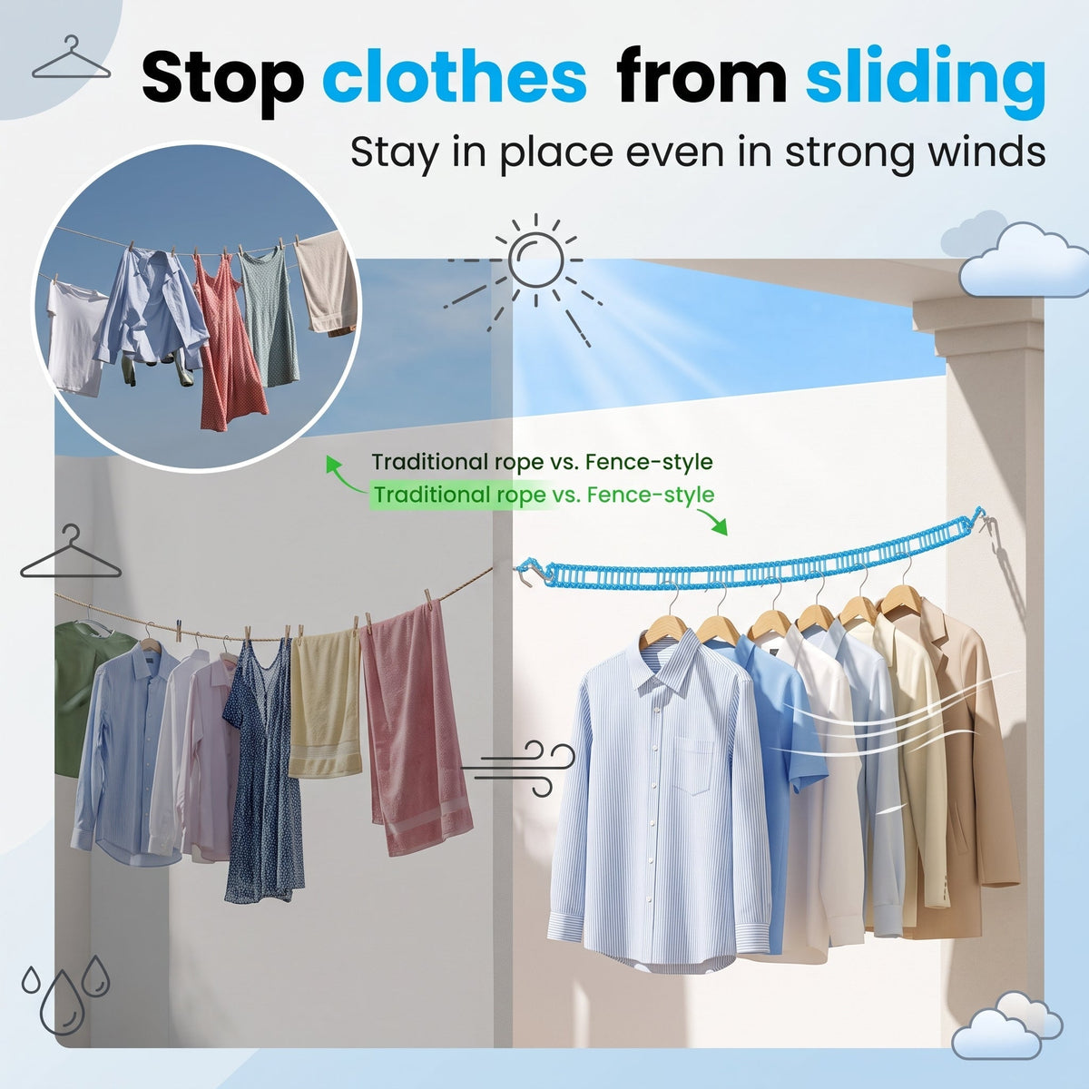 🔥 Buy 1 Get 1 Free🔥Windproof Heavy Duty Clothesline That Keeps Clothes Secure In Strong Winds