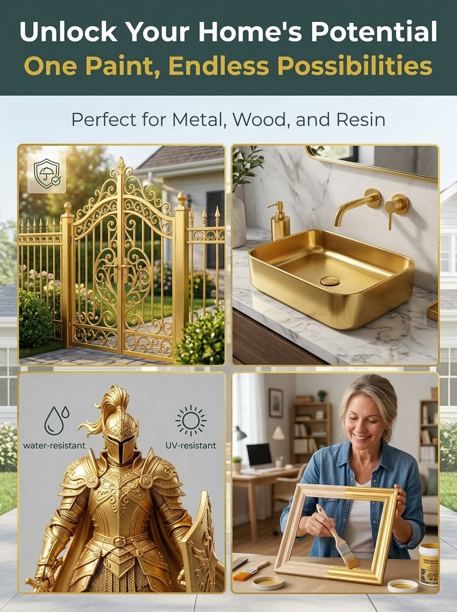 Decorative gold paint applications on frames ornaments and metalwork