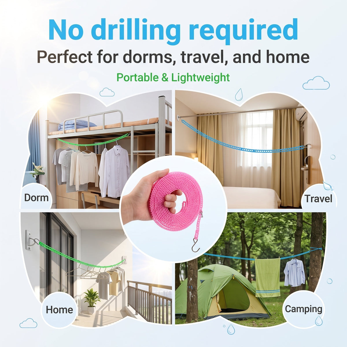🔥 Buy 1 Get 1 Free🔥Windproof Heavy Duty Clothesline That Keeps Clothes Secure In Strong Winds