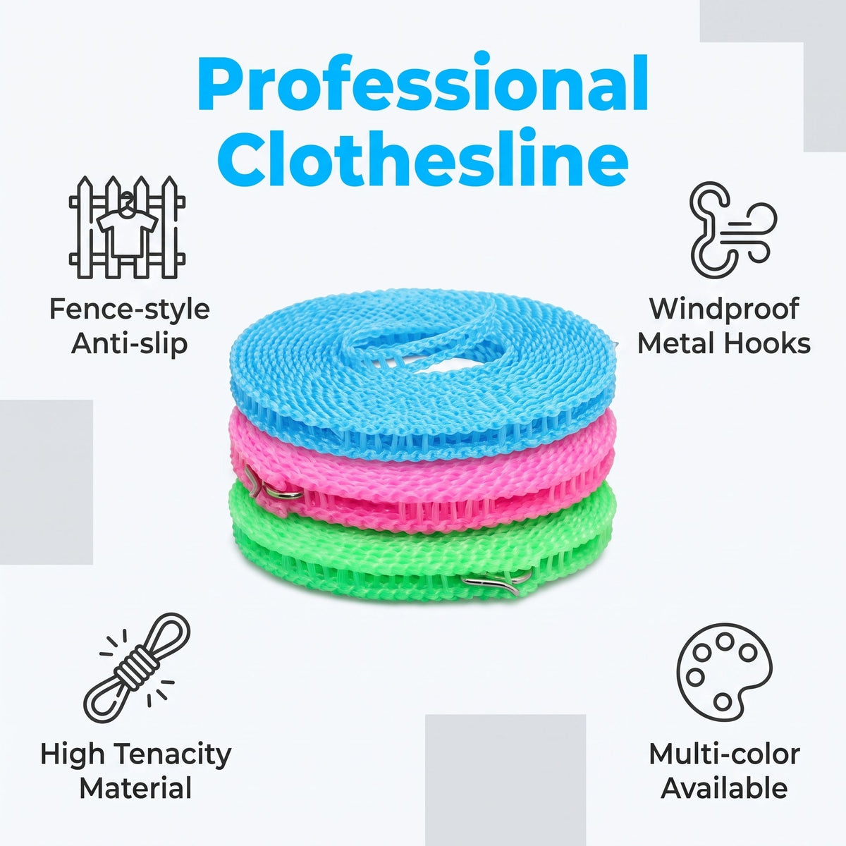🔥 Buy 1 Get 1 Free🔥Windproof Heavy Duty Clothesline That Keeps Clothes Secure In Strong Winds