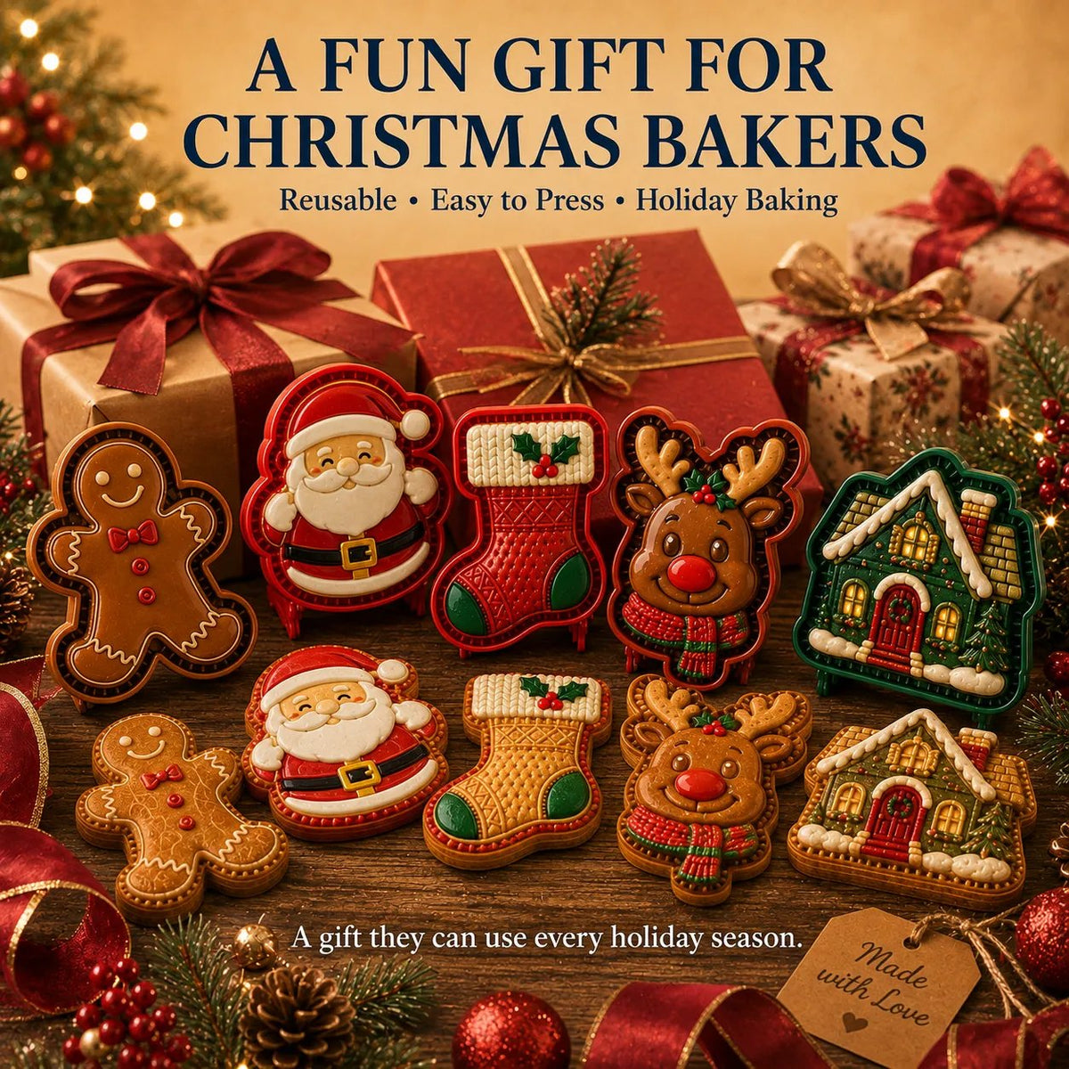 🎄Only $9.99 Last Day Promotion!🍪Christmas Baking Moulds – 9 Festive Designs 🎄