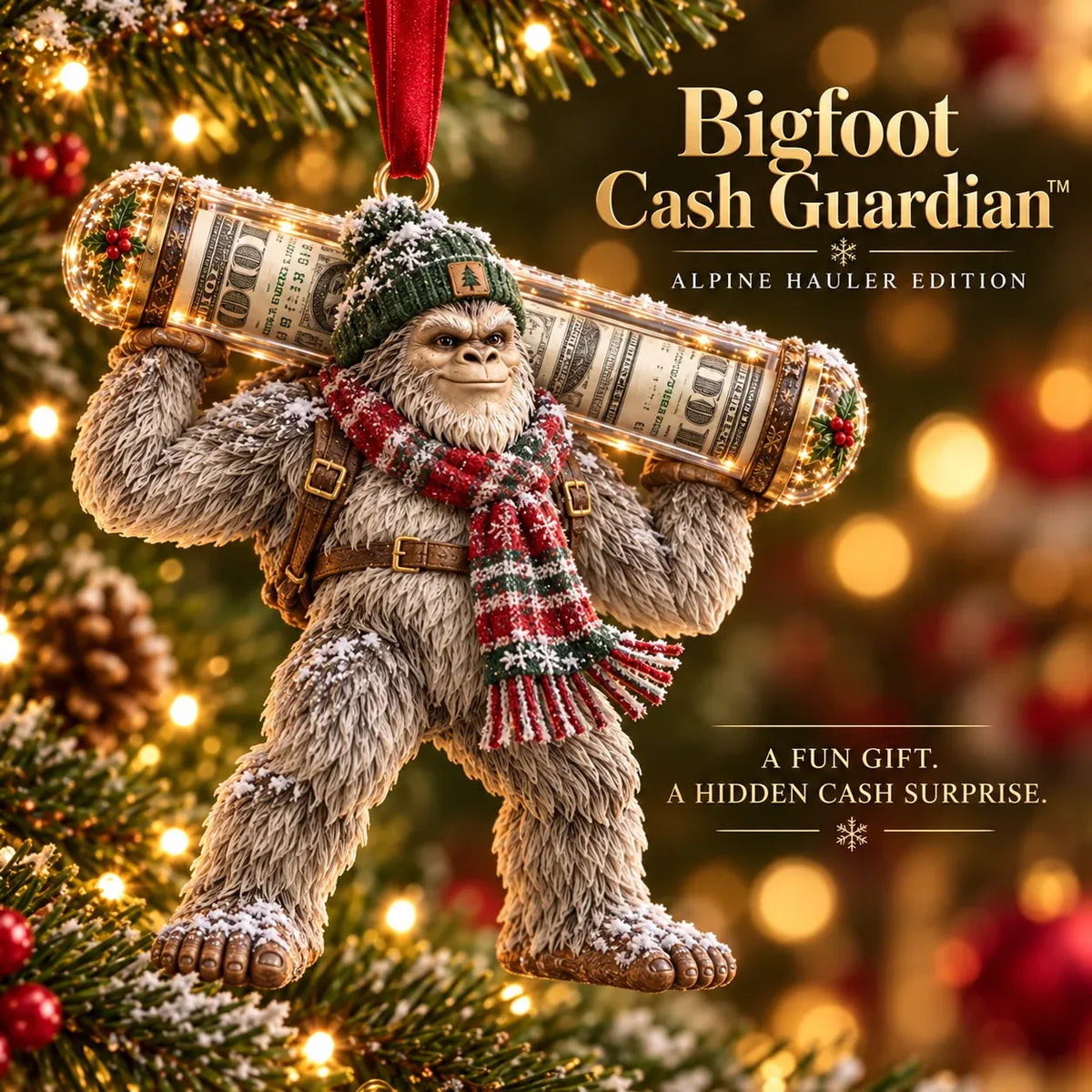 🎄👣 Bigfoot Cash Gift Ornament – 15 Holiday Styles