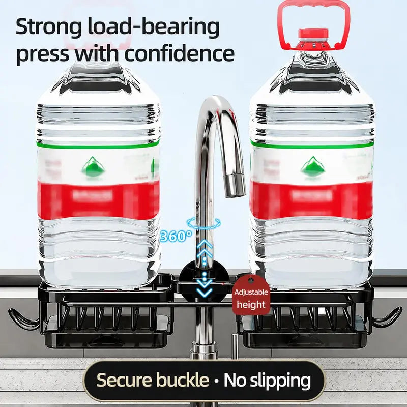 🧽Sink Organizer Rack,Hanging Faucet Drain Rack with Drip Tray Stainless Steel Detachable Sink Faucet Sponge Holder Over Faucet for Kitchen and Bathroom,Scrubbers, Soap,Brush
