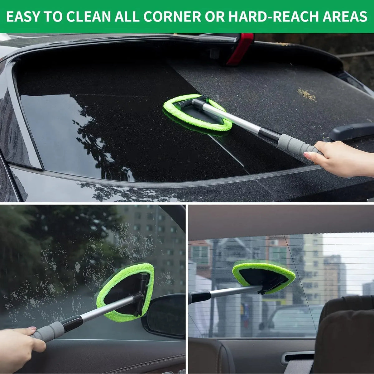 💥 💥 🔥 Windshield Cleaning Tool, Microfiber Car Window Cleaner with 4 Reusable and Washable Microfiber Pads and Extendable Handle
