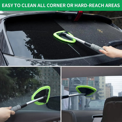💥 💥 🔥 Windshield Cleaning Tool, Microfiber Car Window Cleaner with 4 Reusable and Washable Microfiber Pads and Extendable Handle