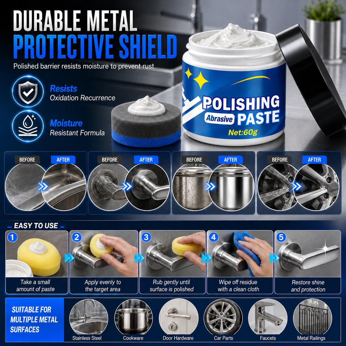 ✨ Metal Polishing Paste with Sponge⏳