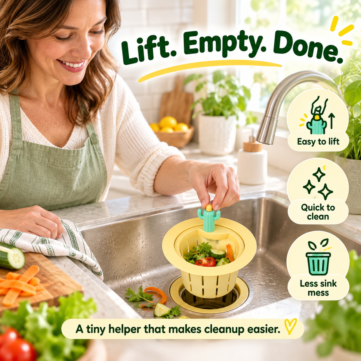 Lifting the cactus sink strainer basket