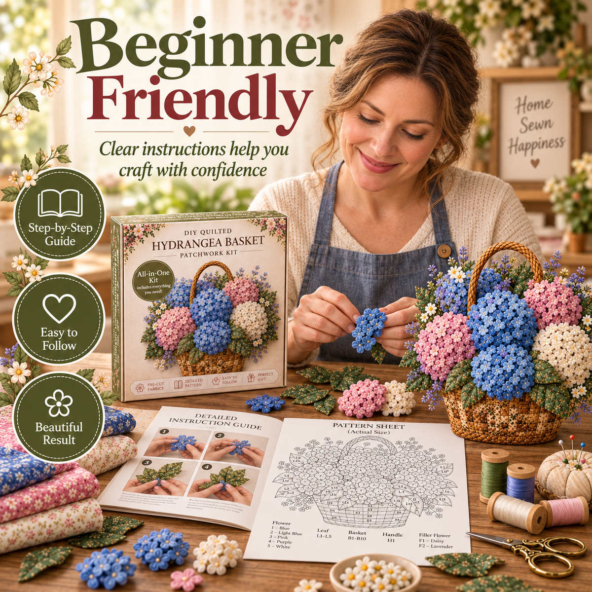 🌸Floral Basket Patchwork DIY Kit🍀