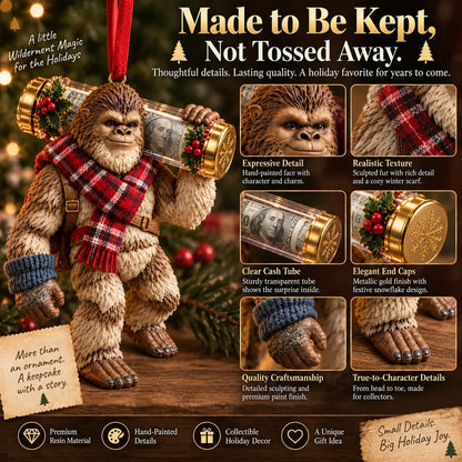 🎄👣 Bigfoot Cash Gift Ornament – 15 Holiday Styles