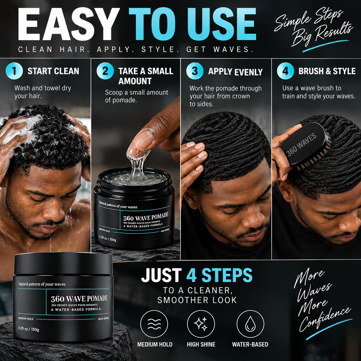 Four-step guide to applying and brushing 360 Wave Pomade