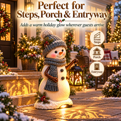 ⛄ Last Day 49% Snowman Nativity Glow™✨ – Solar Christmas Step Light with Holy Family Projection