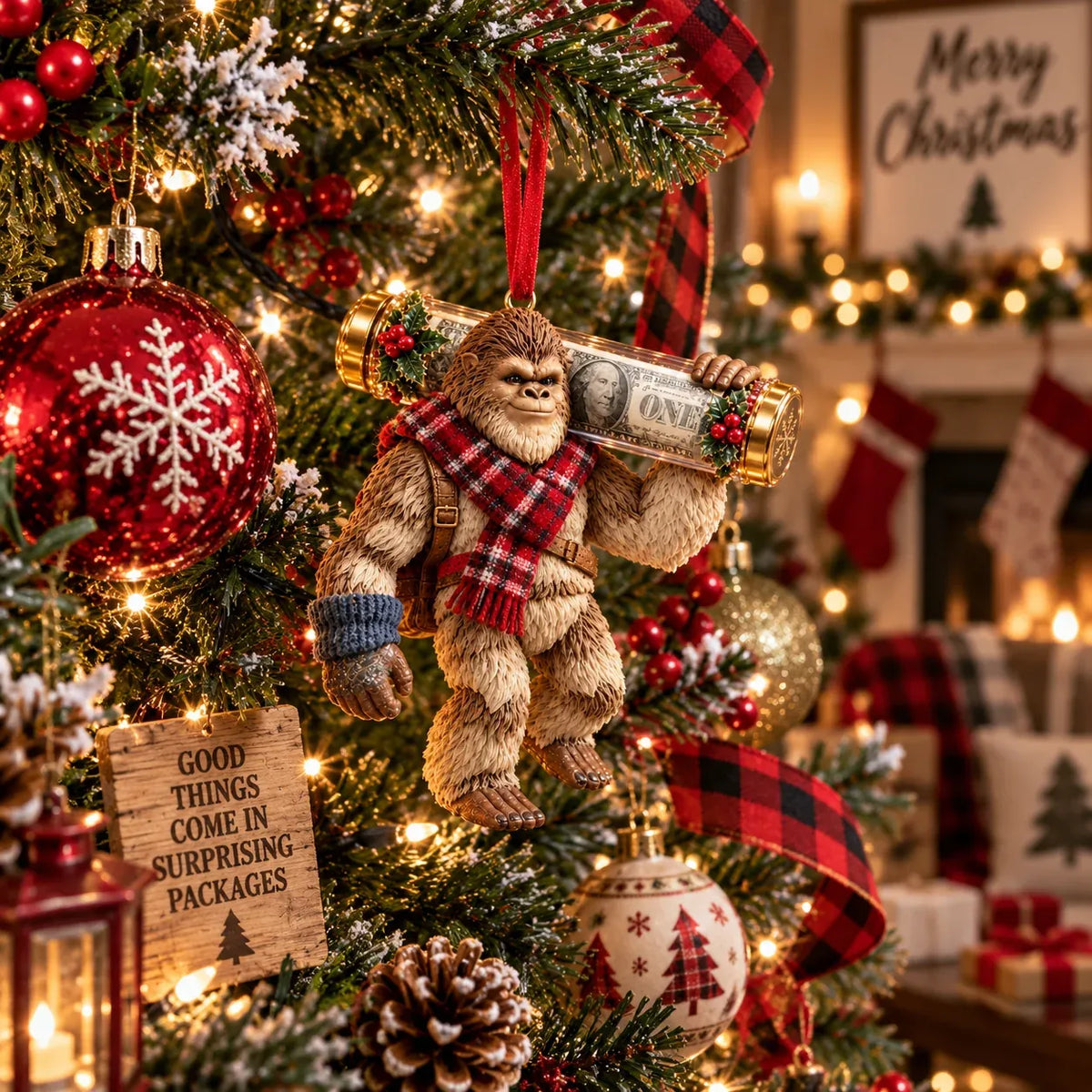 🎄👣 Bigfoot Cash Gift Ornament – 15 Holiday Styles