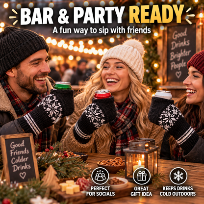🔥50% OFF 💥Beer Mitten Gloves, Knit Stitched Drink Mitt Holder for White Elephant Gag Gift Tailgating Idea🍀