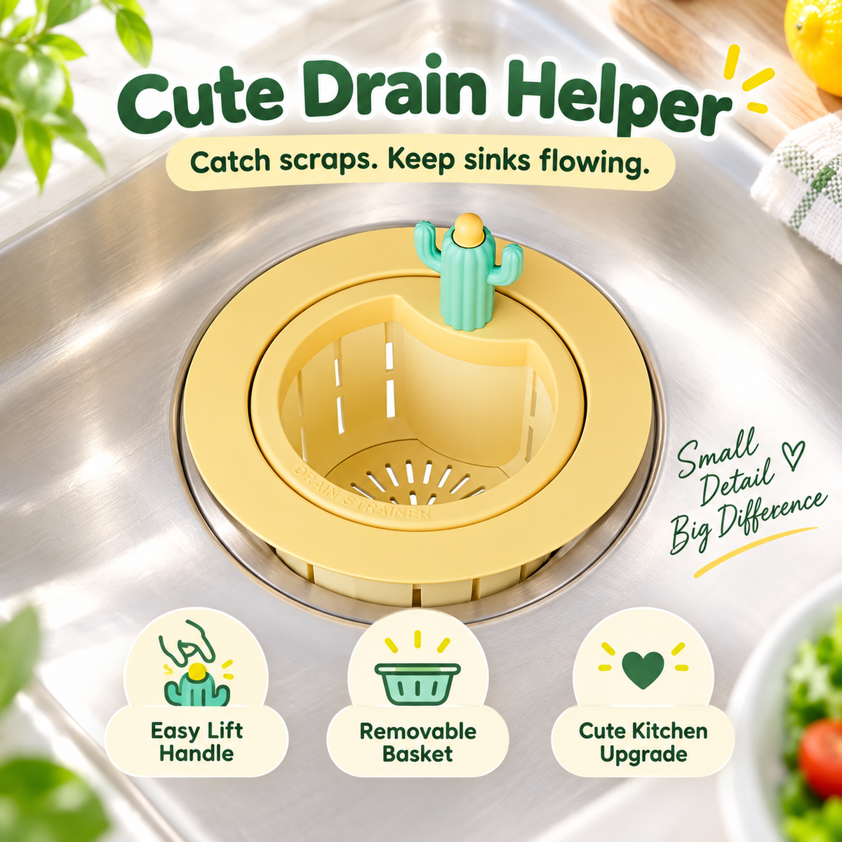 Yellow cactus sink strainer