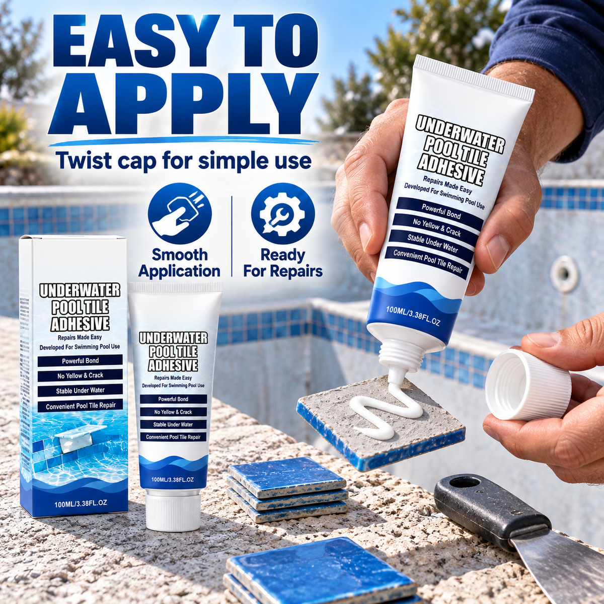 🔧 Pool Tile Repair Adhesive-Fix Loose & Cracked Tiles🍀