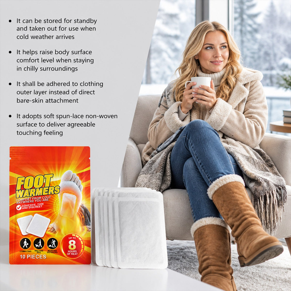 ✨10Pcs Self Heating Foot Warmers 🧦Winter Foot Cold Protection Patch Long Lasting Warm Pad for Hiking & Commuting