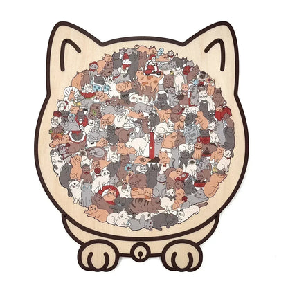 🎁135-Piece Morandi-Colored Cat Shaped Wooden Jigsaw Puzzle