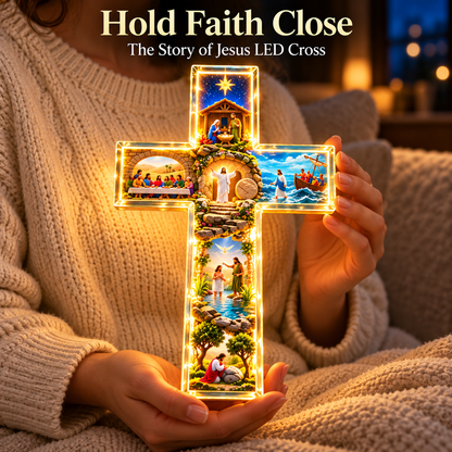 🙏✝️ The Story of Jesus LED Cross Lamp ✨ 6 Biblical Scenes & Meaningful Christian Gift❄️