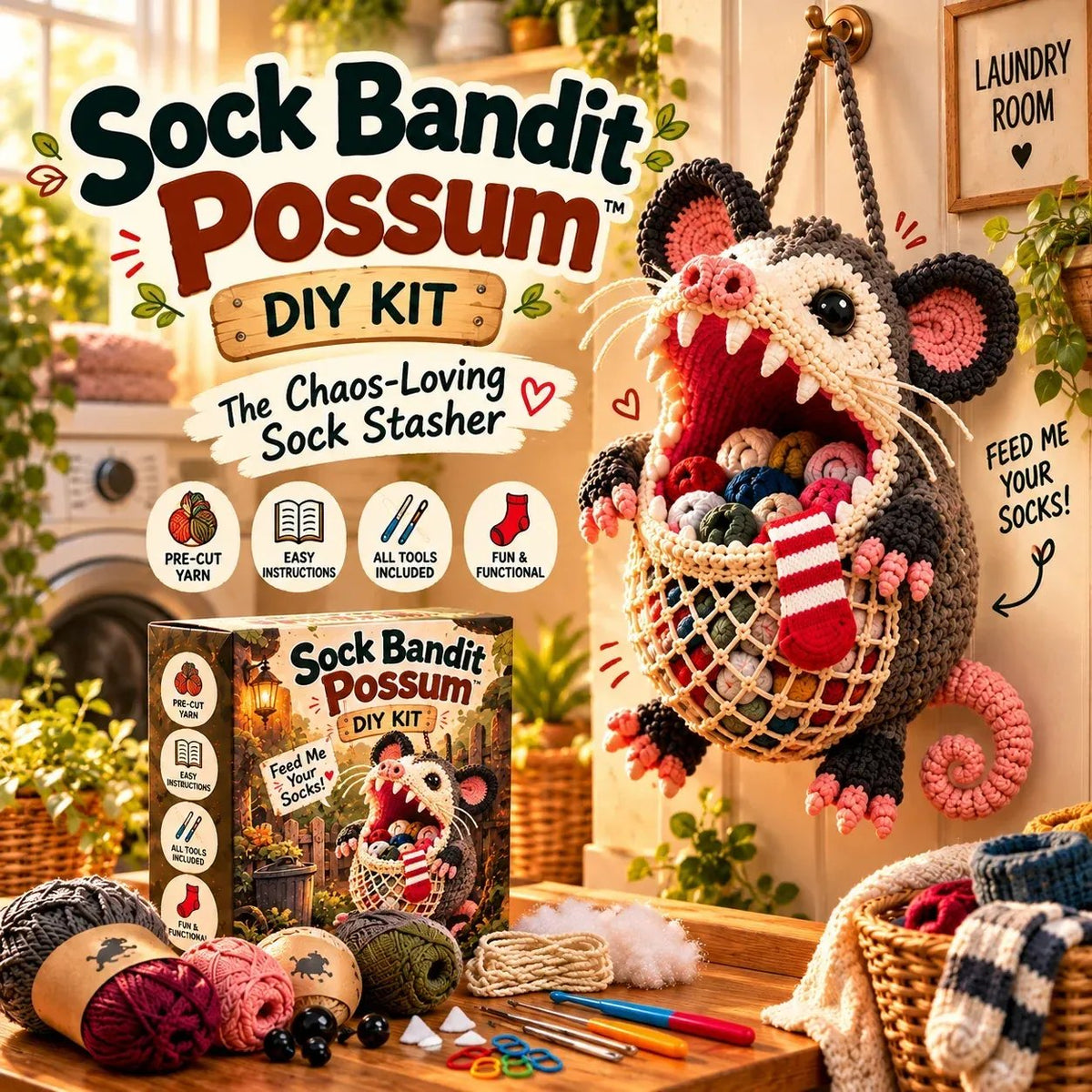 🔥Limited time 49% OFF🧦 DIY Crochet Animal Sock Holder Kit  🦈🐊