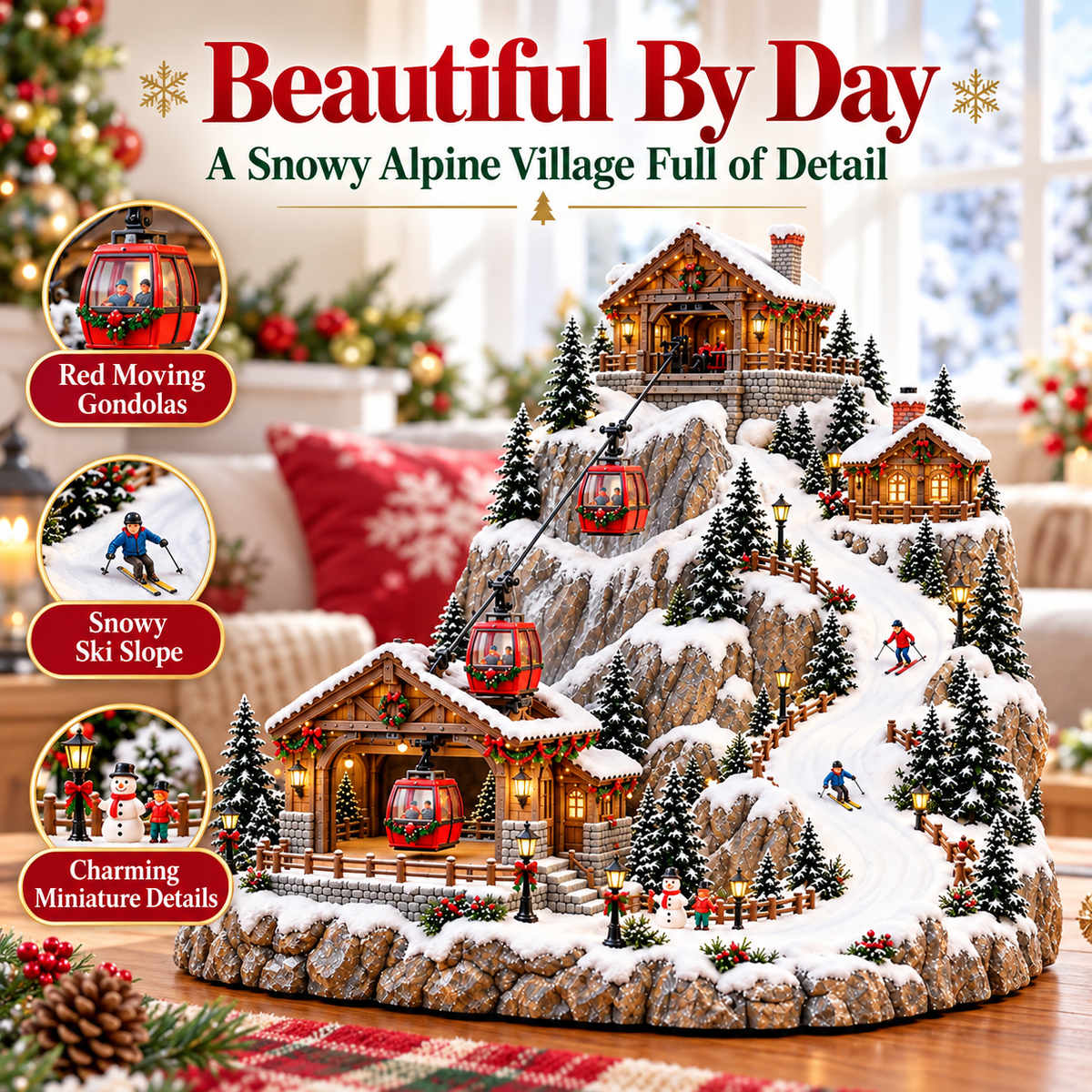 🎄🚡 Animated Christmas Ski Village with Moving Cable Cars ✨🍀